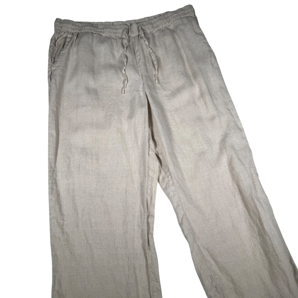 Charter Club Womens XL Beige 100% Linen Wide Leg Drawstring Pants 100004603M